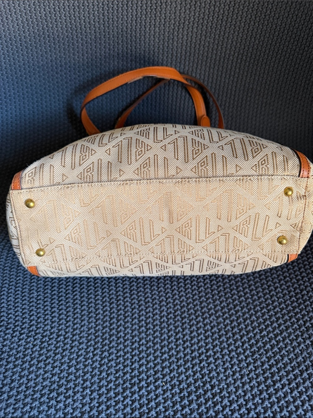 Polo by Ralph Lauren Beige Canvas Tote with light briwn Trim and Gold Hardware - Picture 4 of 12